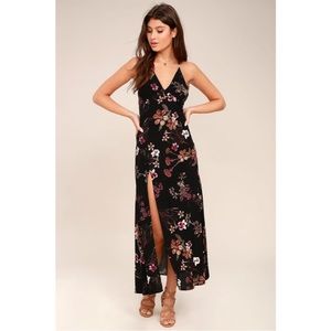 Lulu’s Sugar Land Black Floral Print Maxi Dress